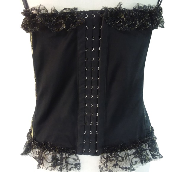 Black & Gold Floral Lace Trim Corset Top Steampunk Gothic Lolita Victorian - Picture 7 of 15